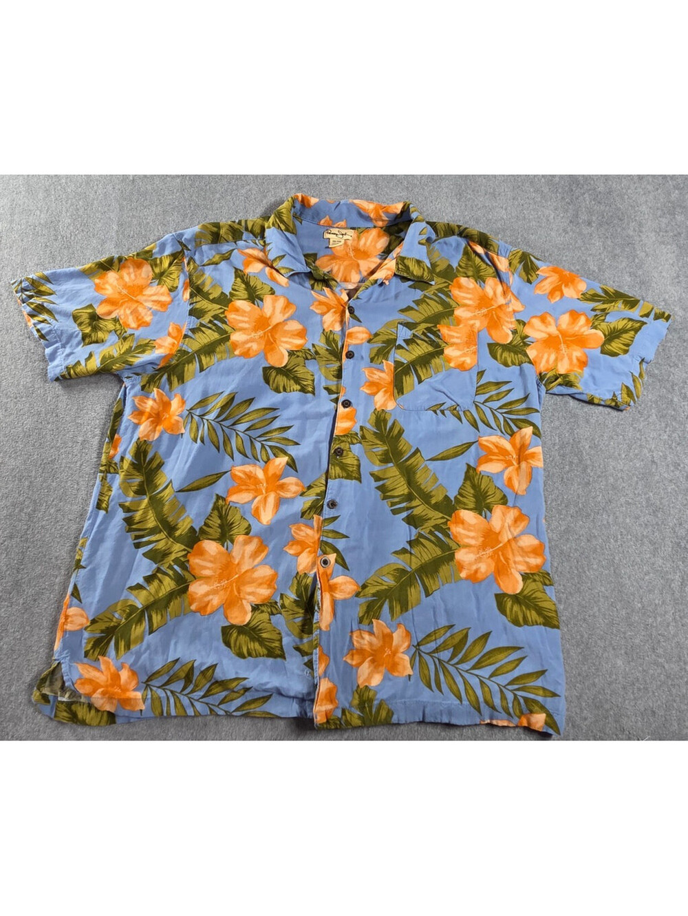 Panama Jack Hawaiian Shirt Mens 2XL Blue Floral Tropical Rayon Camp Aloha